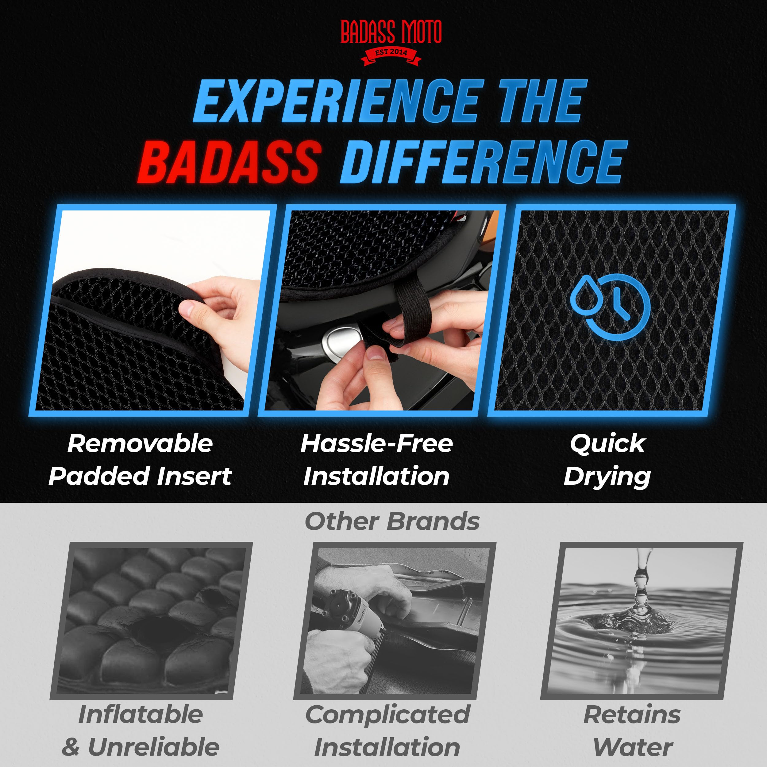 Badass Moto close-up of 3D mesh texture for increased airflow benefit