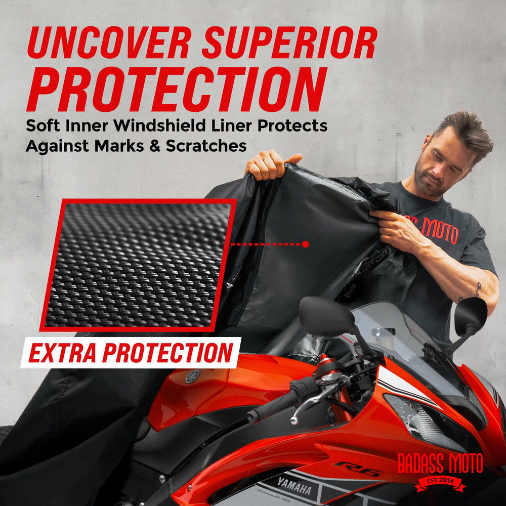 Badass Moto close-up taped seam shows waterproof protection benefit