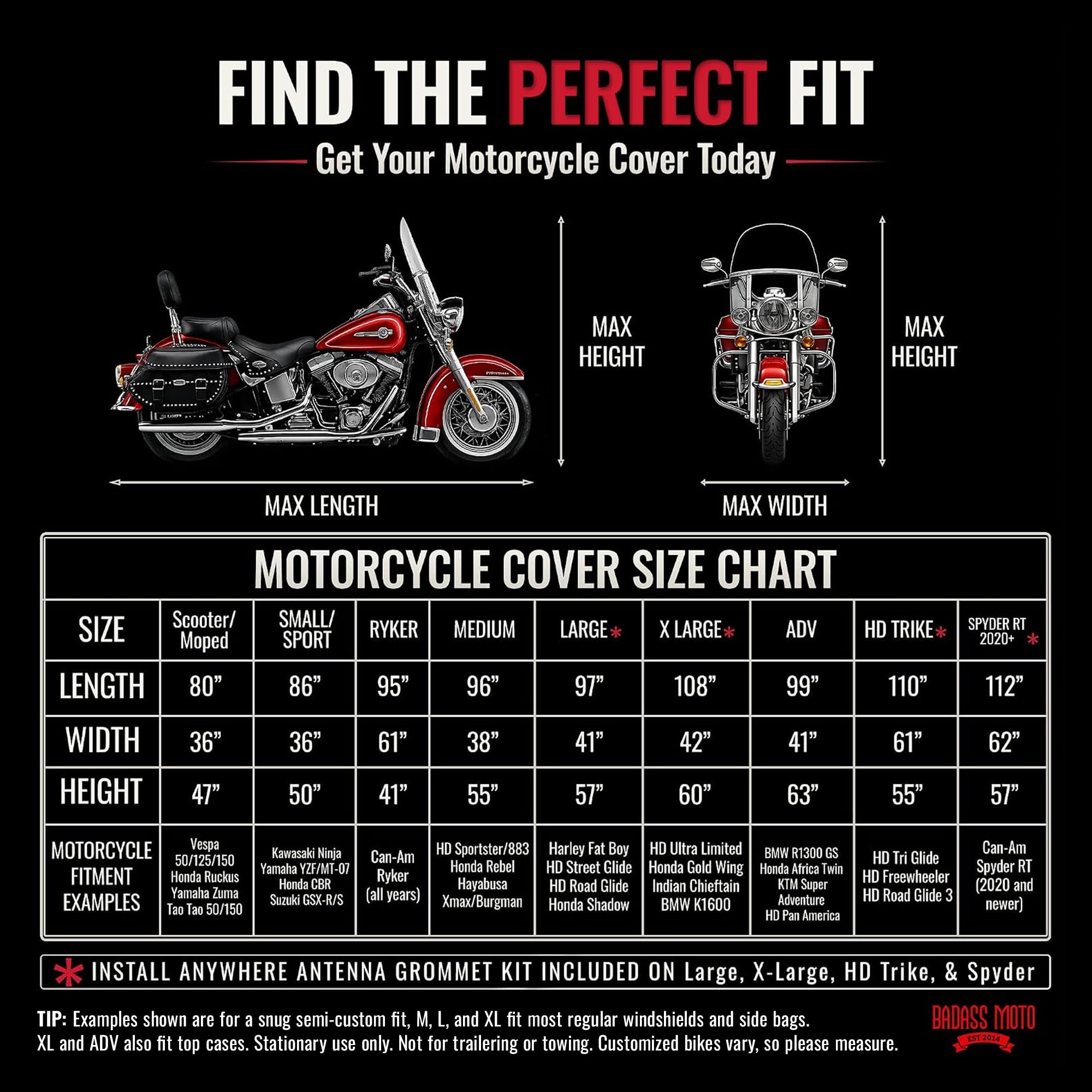 Badass Moto close-up of rip-resistant fabric—shows durable weatherproof protection
