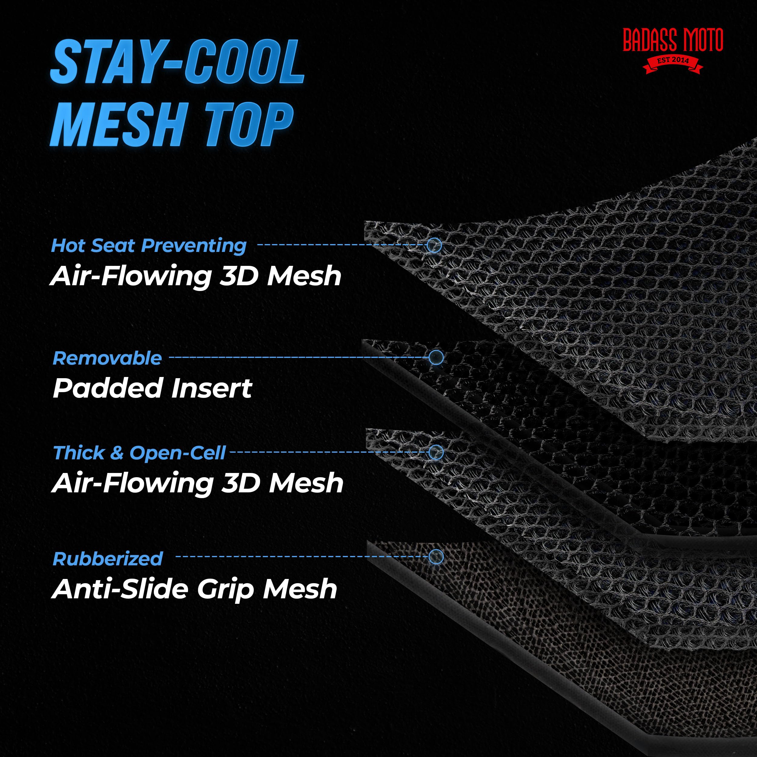 Badass Moto cushion strapped on a cruiser seat delivering cooling comfort