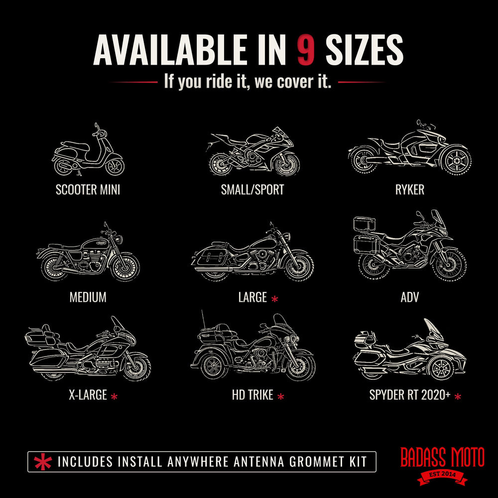 Badass Moto next to tape measure showing 97 inches—confirms large cruiser fit