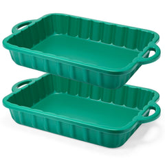 Baderke front view of green oil drain pans showing compact design and easy placement