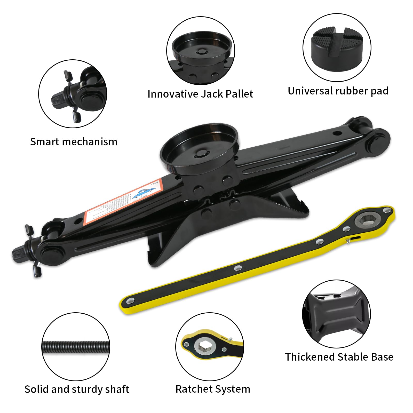 Baffixit scissor jack lifting SUV at roadside for quick tire change