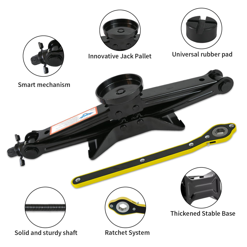Baffixit scissor jack lifting SUV at roadside for quick tire change