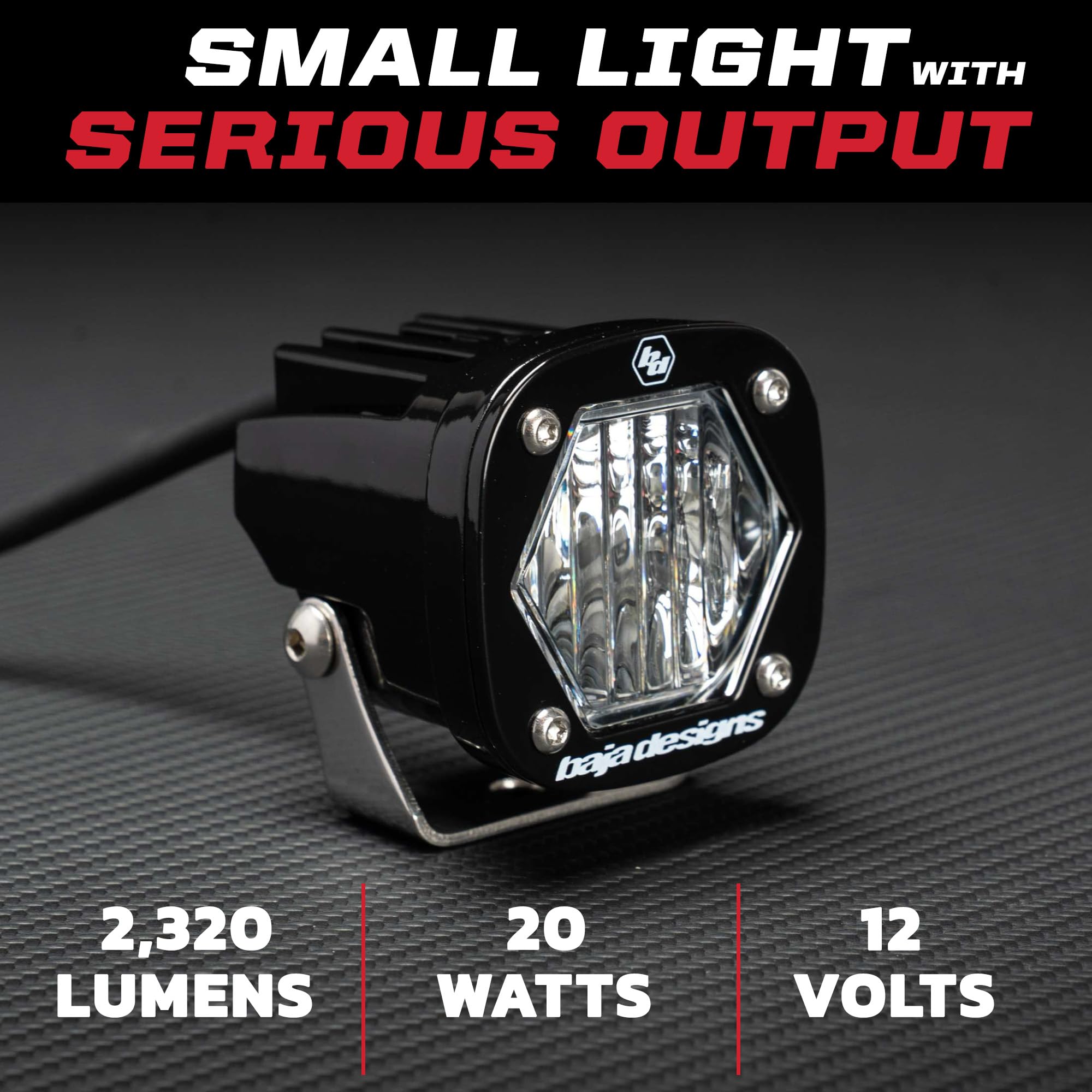 Baja Designs S1 LED close-up revealing two amber LEDs for contrast