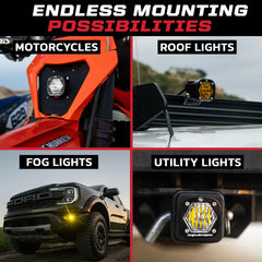 Baja Designs S1 wiring harness close-up showing plug-and-play benefit