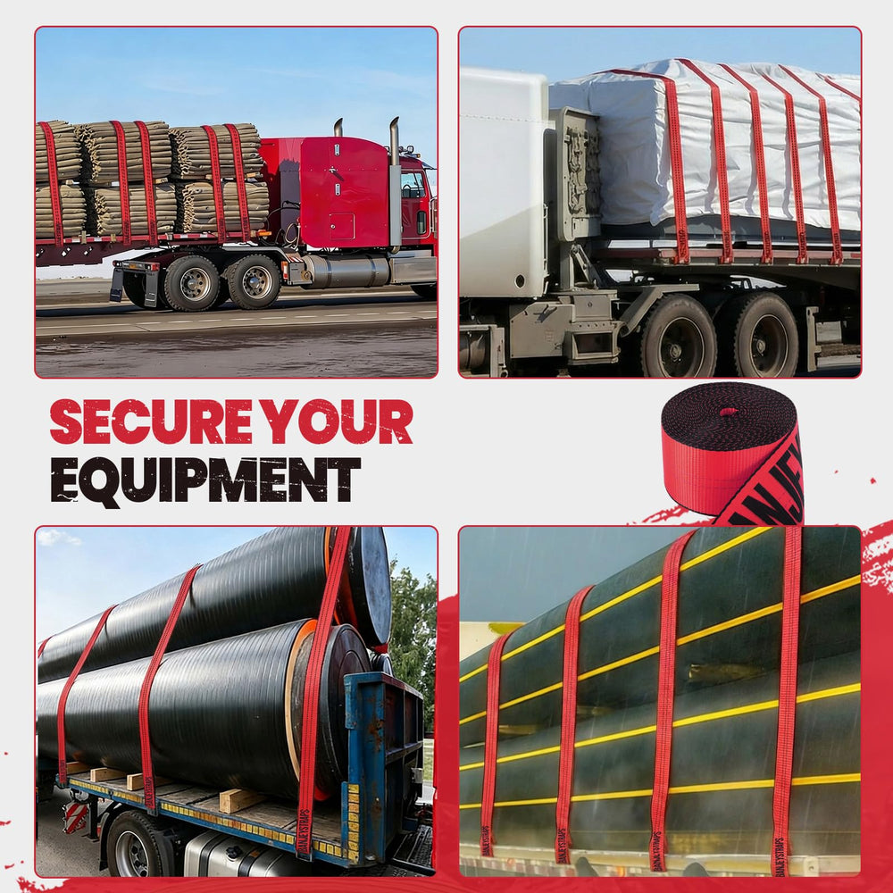 BANJEYSTRAPS laid out to show 30 ft length and 4 inch width for scale and load planning