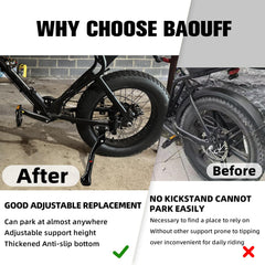 BAOUFF kickstand extended and collapsed to show adjustable length benefit