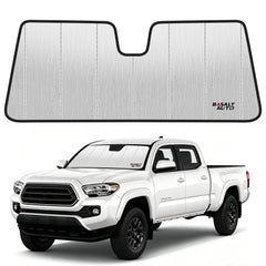 BasaltAuto front view of sun shade showing snug windshield fit benefits interior protection