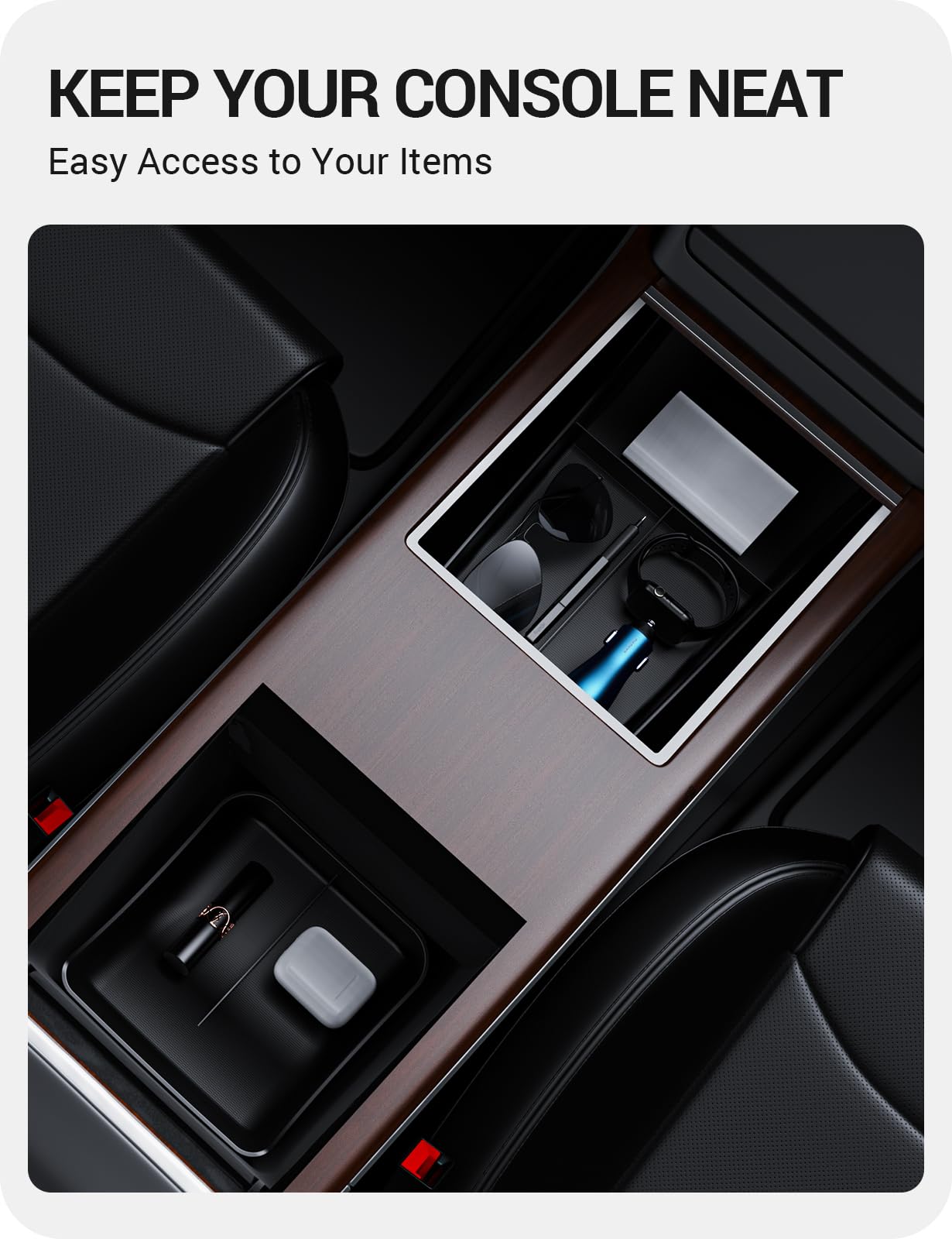 BASENOR tray compartments filled with keys and cards for easy access