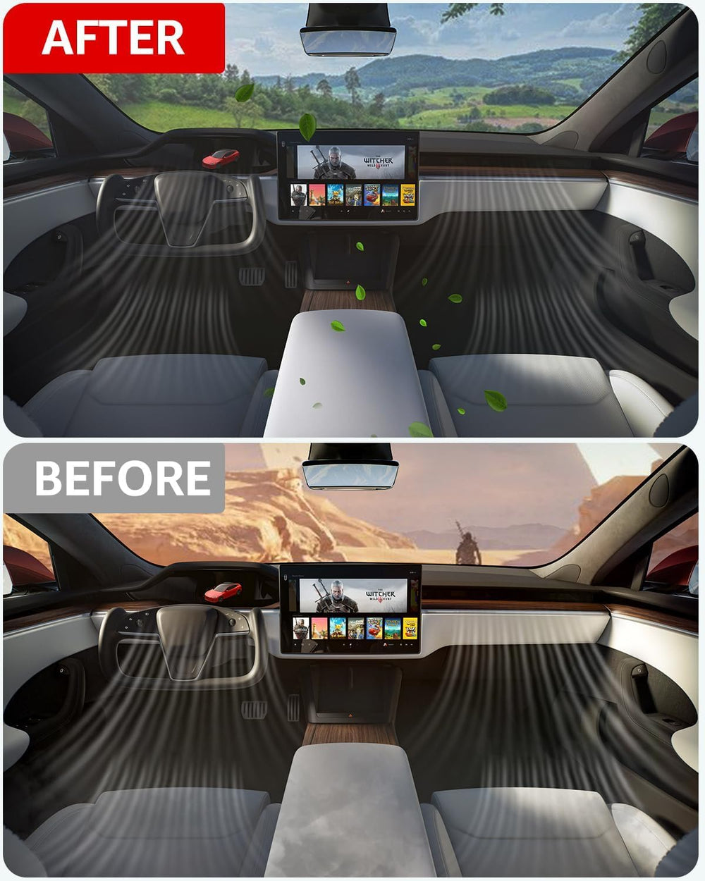 BASENOR HEPA filter installed in Tesla air filter housing for perfect fit