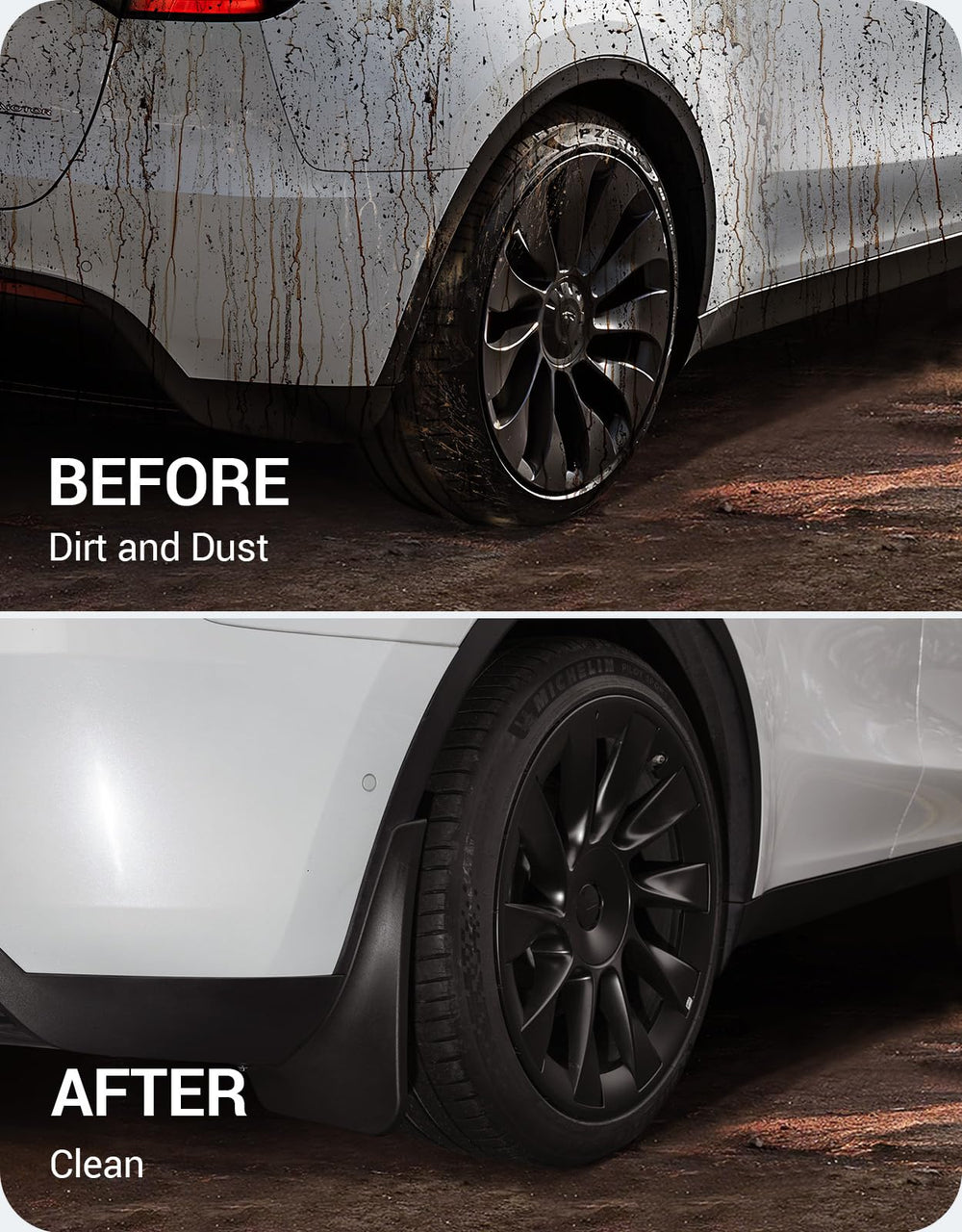 BASENOR mud flap being installed at wheel showing easy no-drill benefit