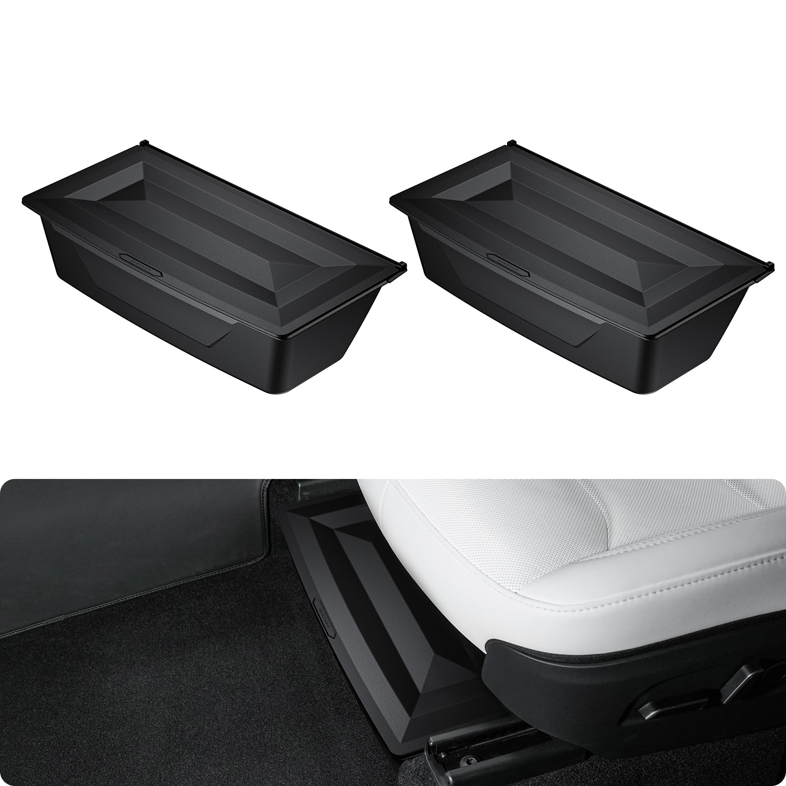 BASENOR front view of under-seat box showing precise fit and added hidden storage