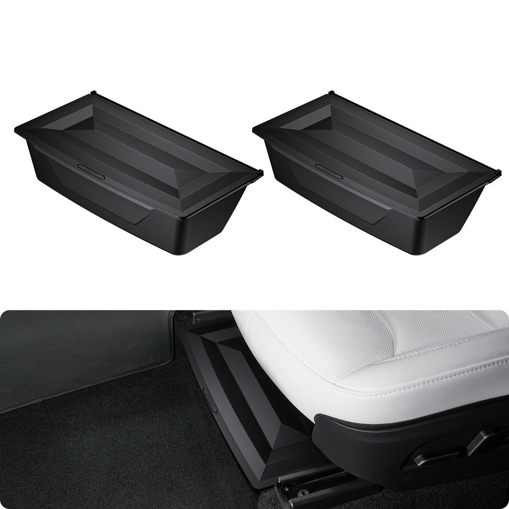 BASENOR front view of under-seat box showing precise fit and added hidden storage