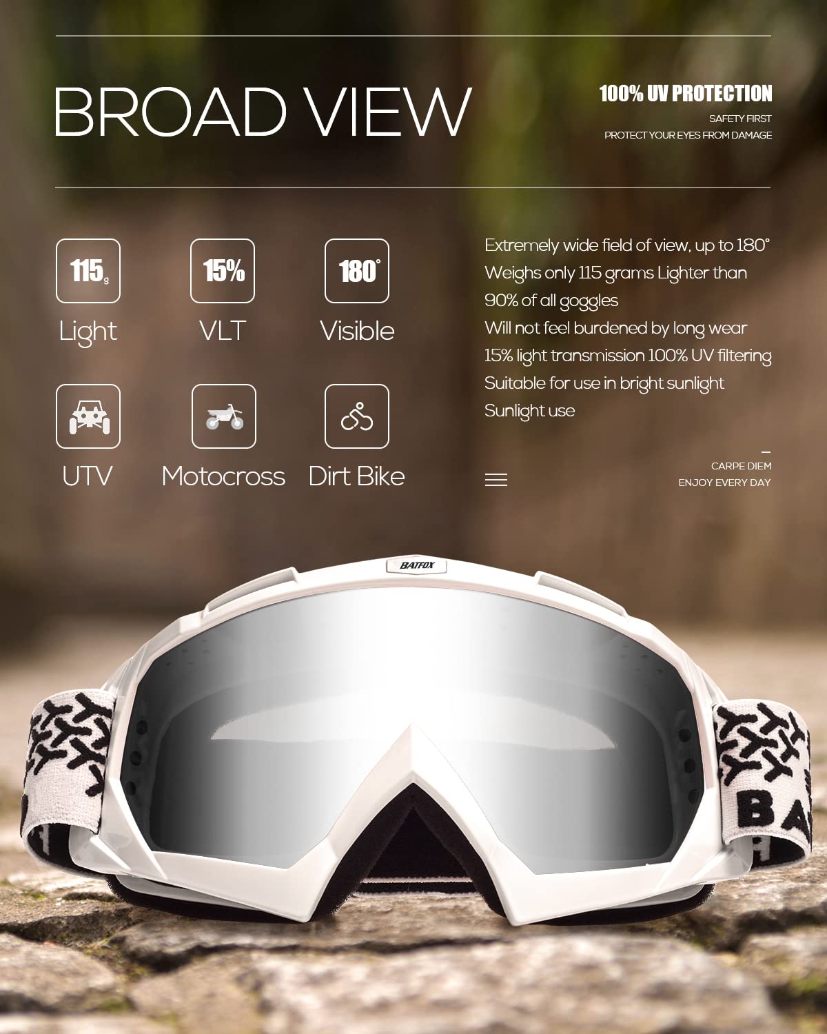 BATFOX folded goggles inside storage bag for compact portability