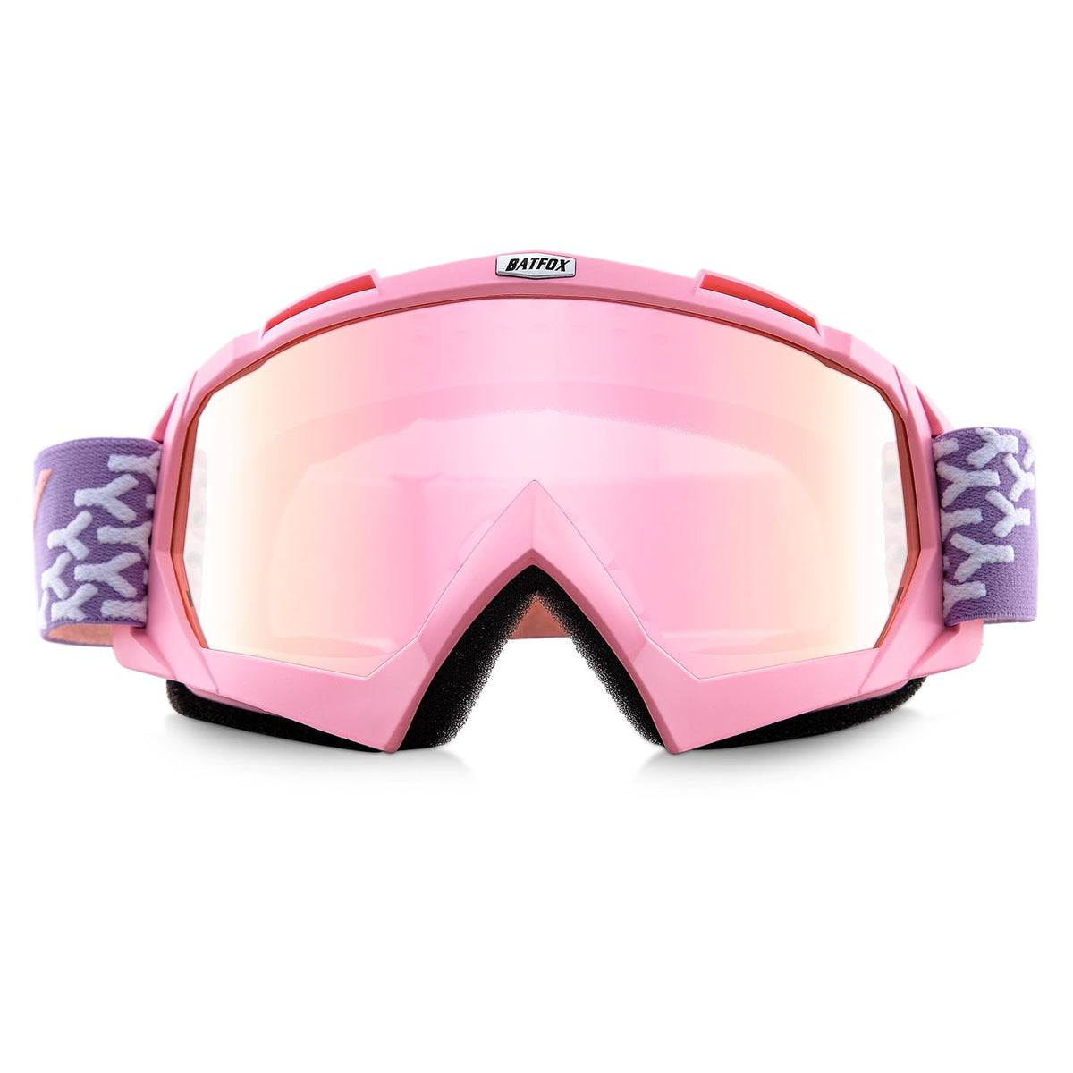 BATFOX goggles front view in pink showing full-face coverage and style
