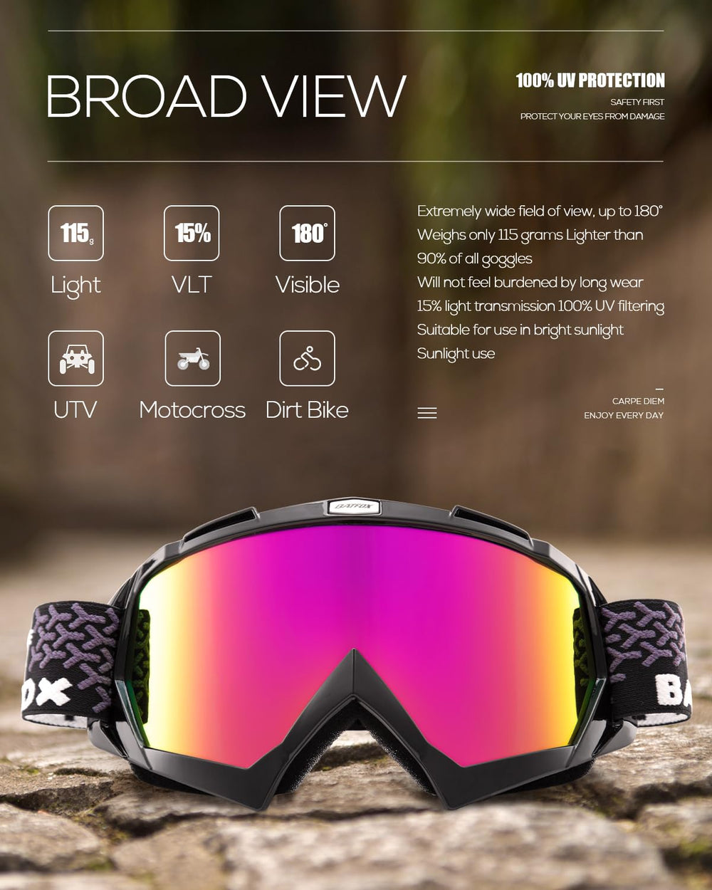 BATFOX goggles folded in pouch showing compact storage and portability benefit