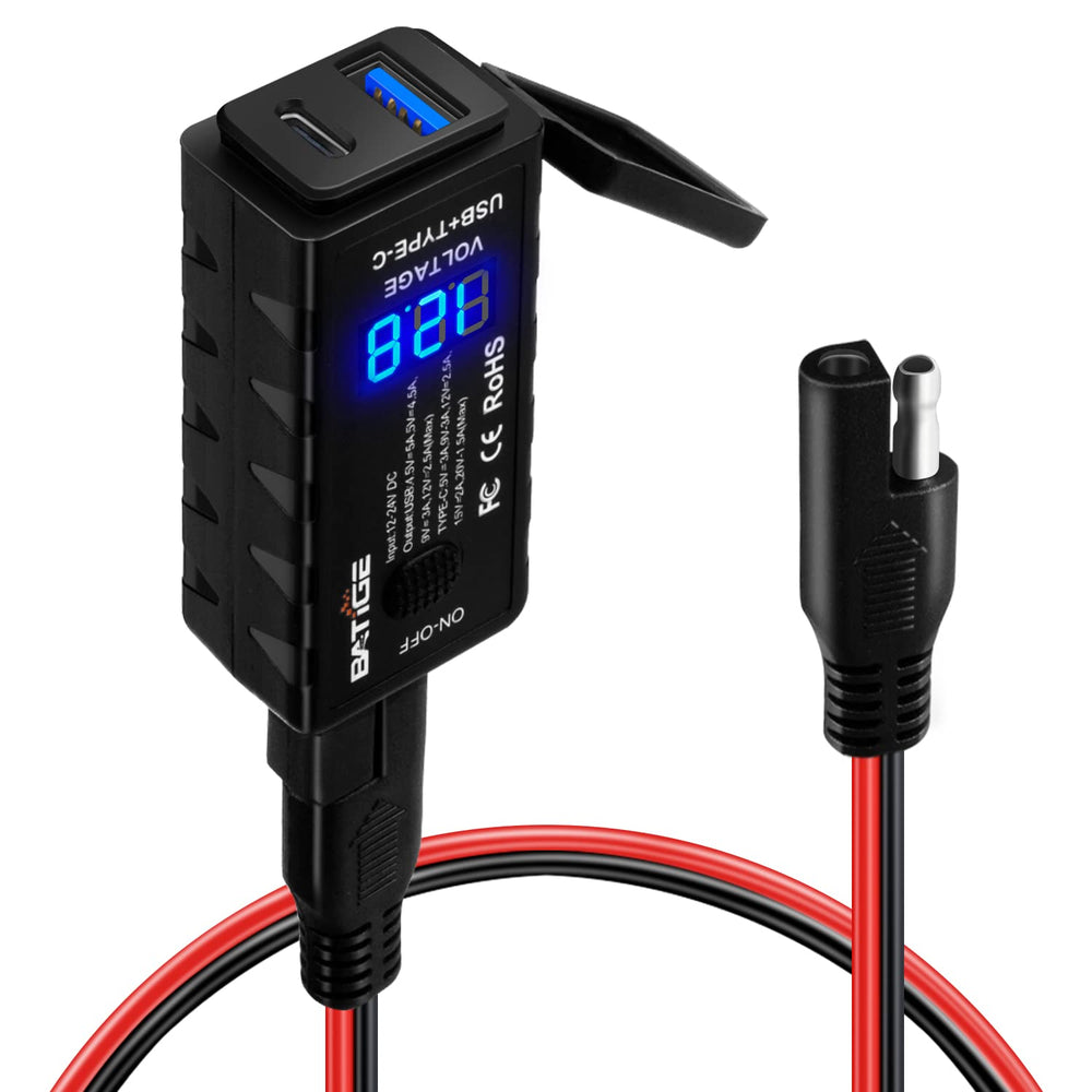 BATIGE front view of dual-port charger showing compact durable design and easy access