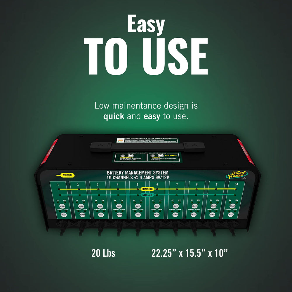 Battery Tender close-up of label and selector controls for correct setup benefit