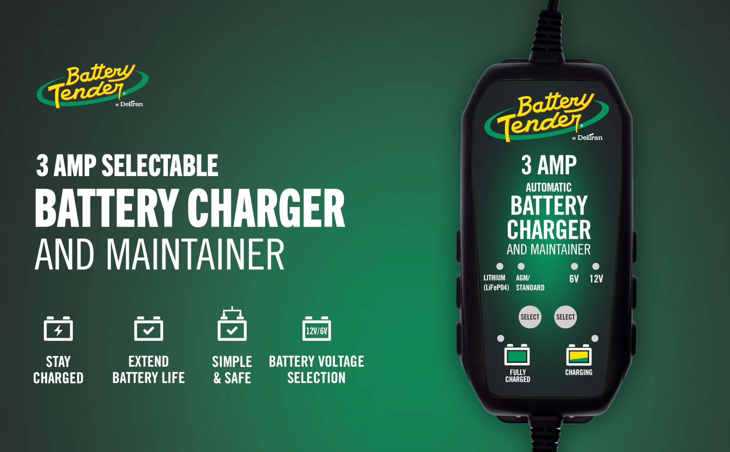 Battery Tender cords stretched to demonstrate 11 feet combined reach advantage