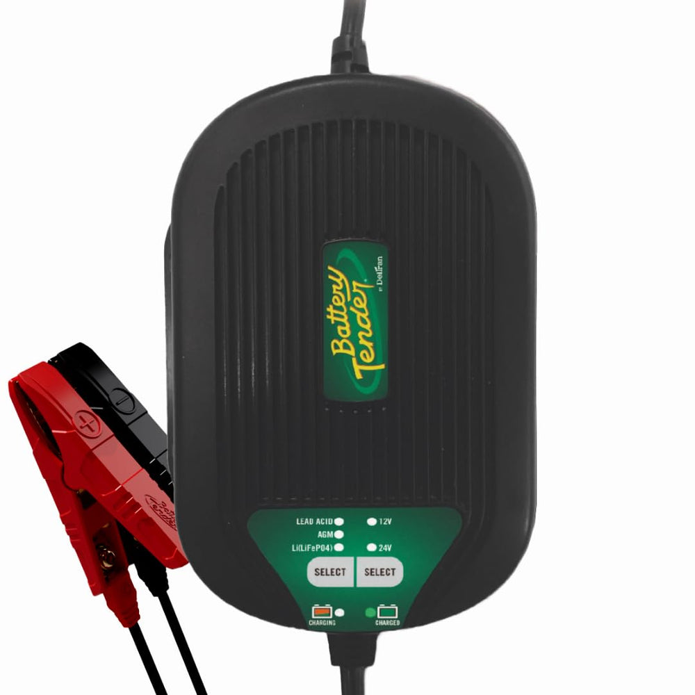 Battery Tender front view mounted showing durable housing and easy access