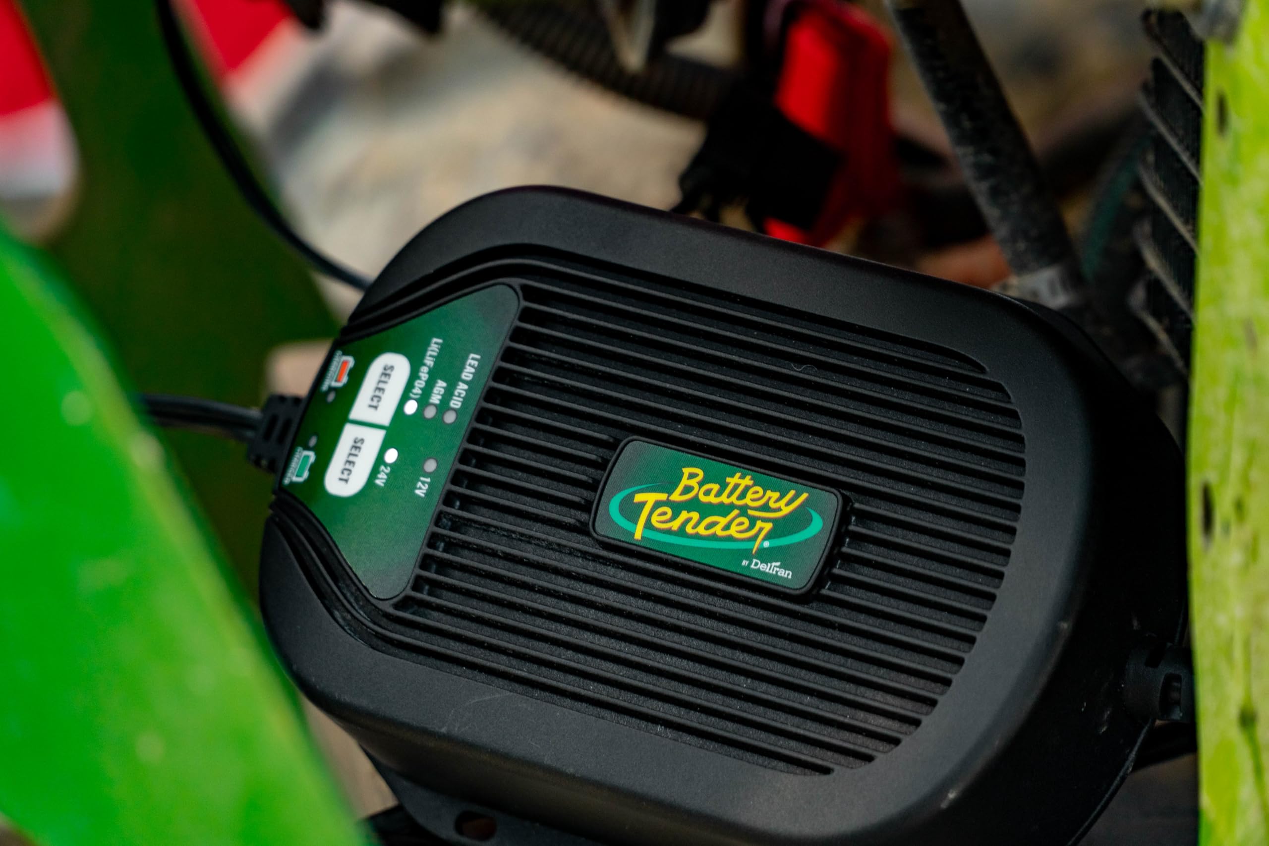 Battery Tender mounted on boat panel demonstrating weather-resistant installation
