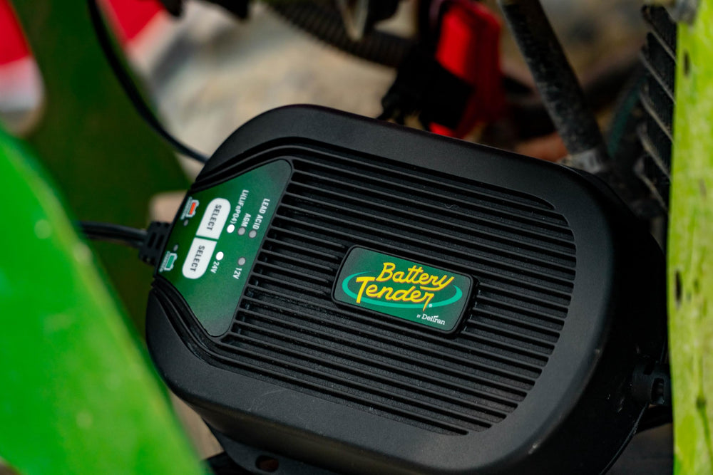 Battery Tender mounted on boat panel demonstrating weather-resistant installation