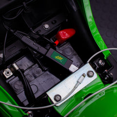 Battery Tender close-up of USB port with protective cap to keep out dust and debris