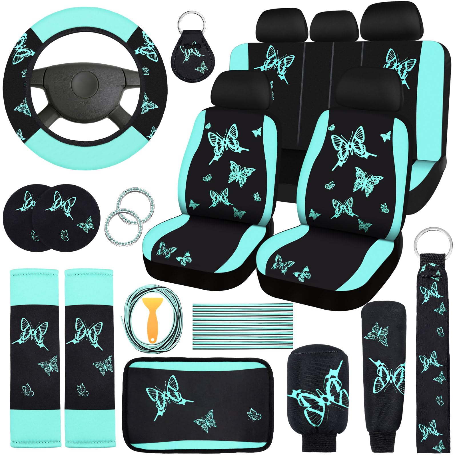 BBTO front seat cover mint green butterfly protecting seats stylishly
