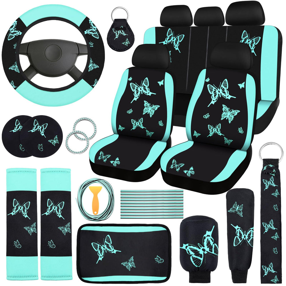 BBTO front seat cover mint green butterfly protecting seats stylishly