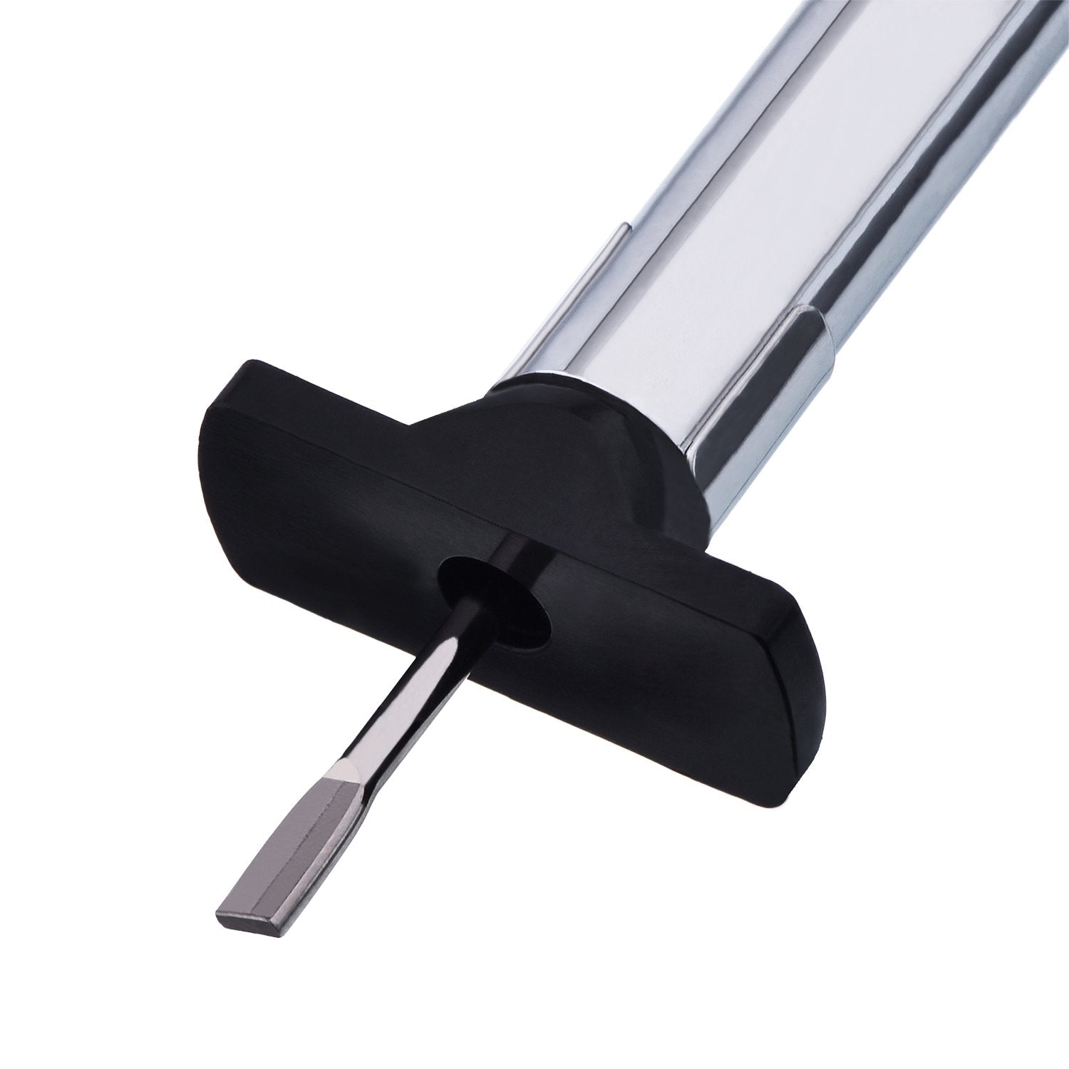 BBTO gauge being used on a tire tread for fast on-vehicle inspection benefit