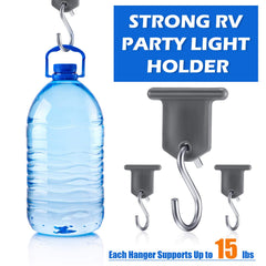 BBTO hooks supporting string lights with even illumination across awning