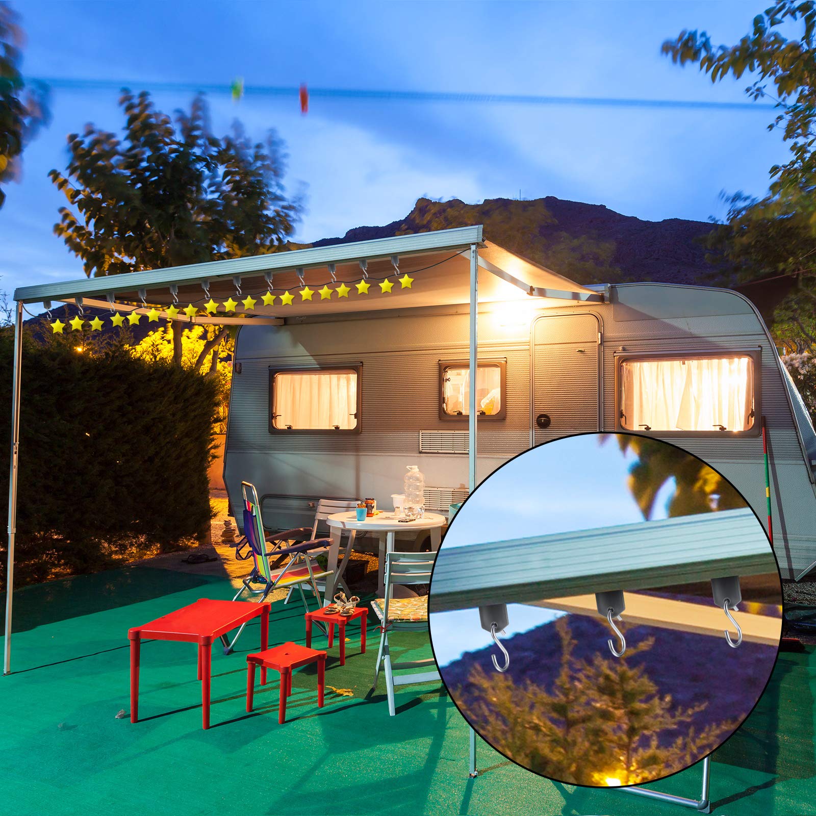 BBTO hooks used on RV patio creating cozy outdoor ambiance