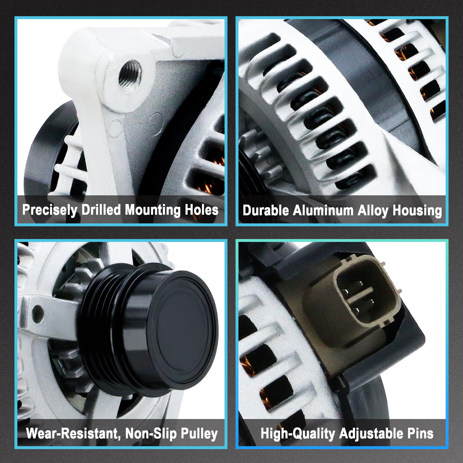 BDELI alternator side close-up highlighting robust casing and durable construction benefit