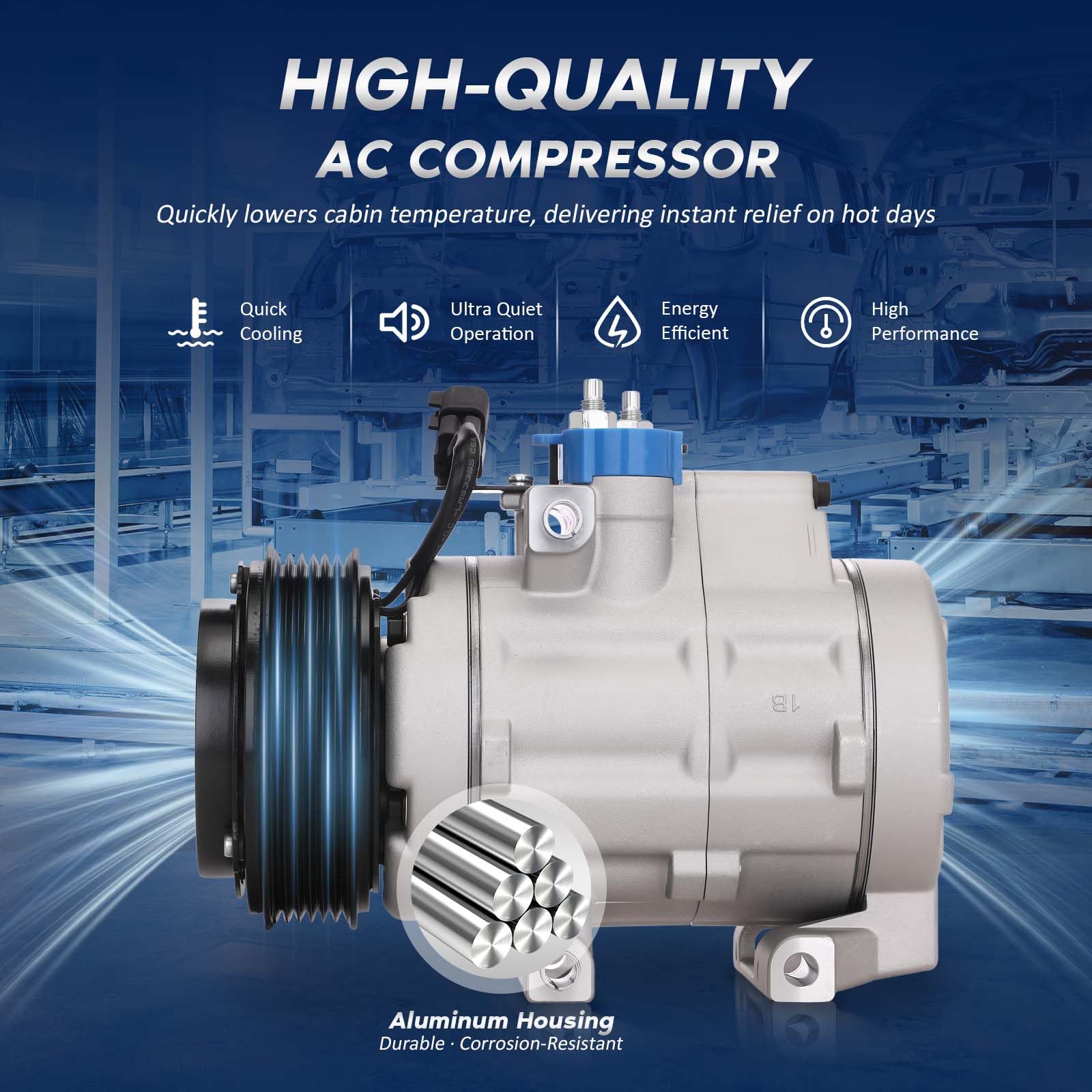 BDELI compressor installed in engine bay demonstrating direct-replacement ease