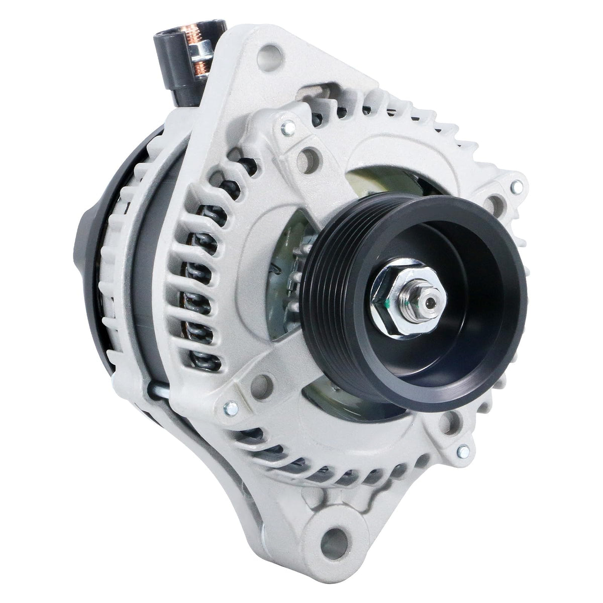 BDELI alternator front view showing mounting points and clean finish for easy fit