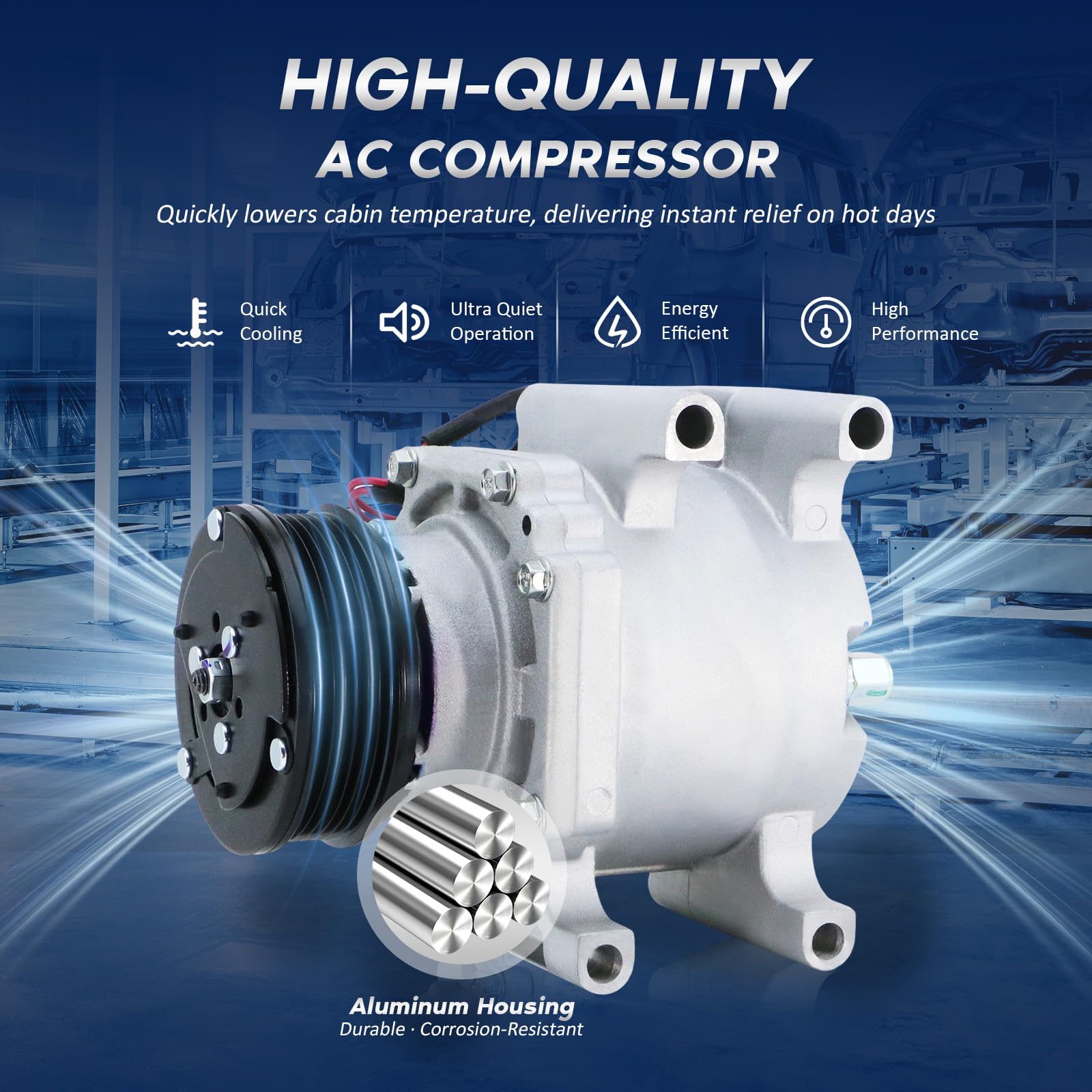 BDELI compressor label and port area visible, aiding correct vehicle matching