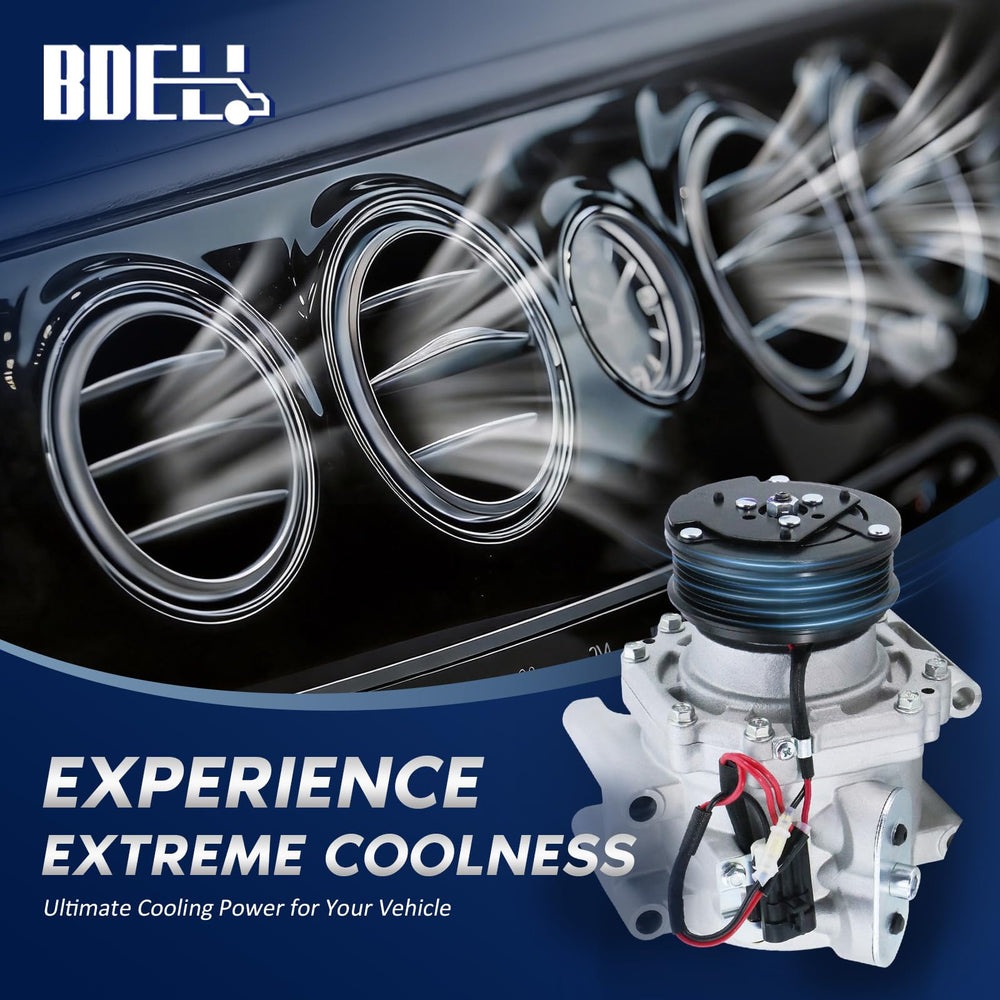 BDELI compressor pulley close-up showing six grooves and correct belt alignment