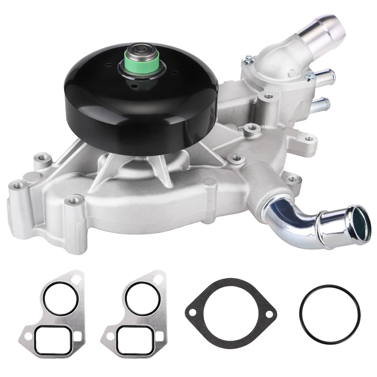 BDELI water pump front assembly showing mounting points and fit for Chevy/GMC trucks