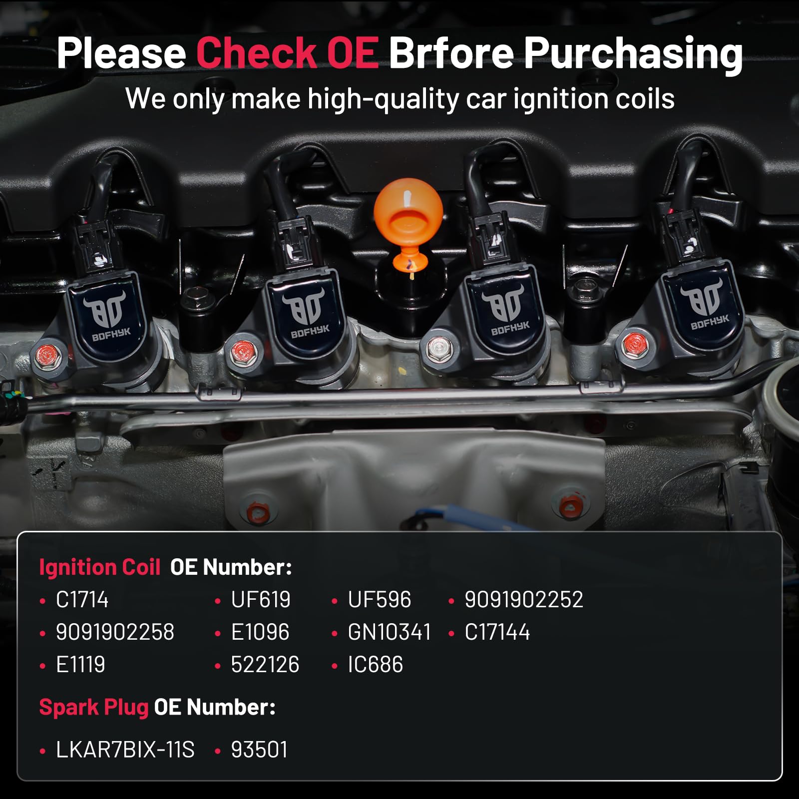 BDFHYK coil mounted on engine, improves ignition reliability during use