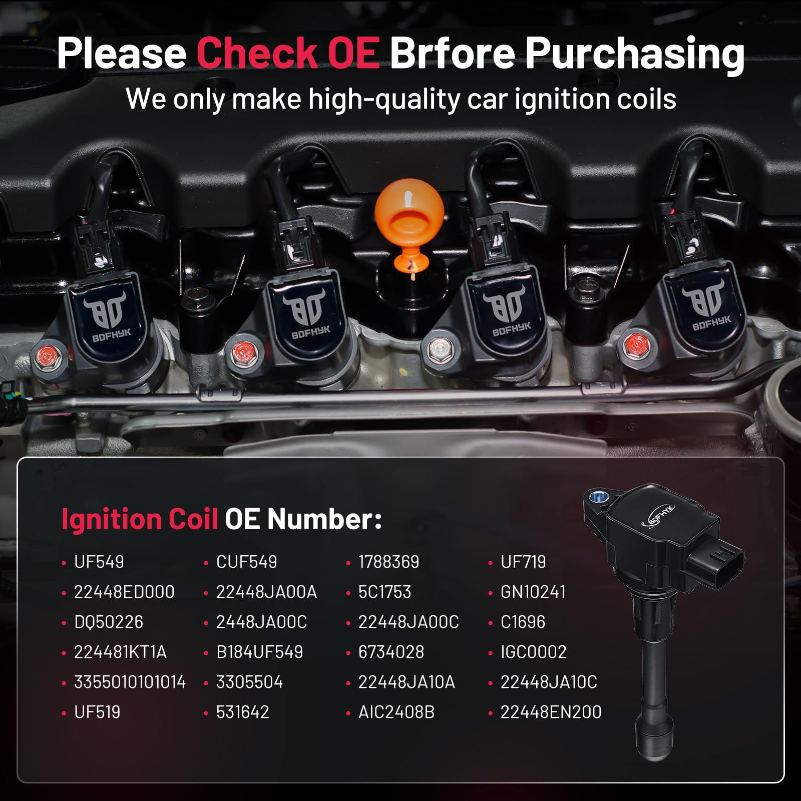 BDFHYK coil top label and serial for accurate part verification