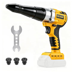 BDJHMP rivet gun front view showing ergonomic grip and compact size benefit