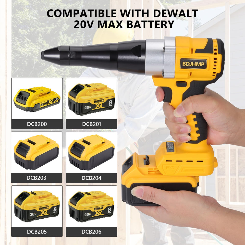 BDJHMP rivet gun side profile highlighting light weight and balanced design benefit