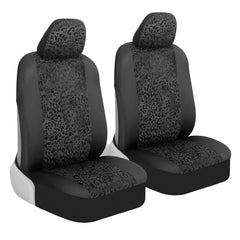 BDK front seat covers full set showing bold black leopard style and instant interior refresh