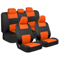 BDK front seat cover full view showing protection and bold orange contrast