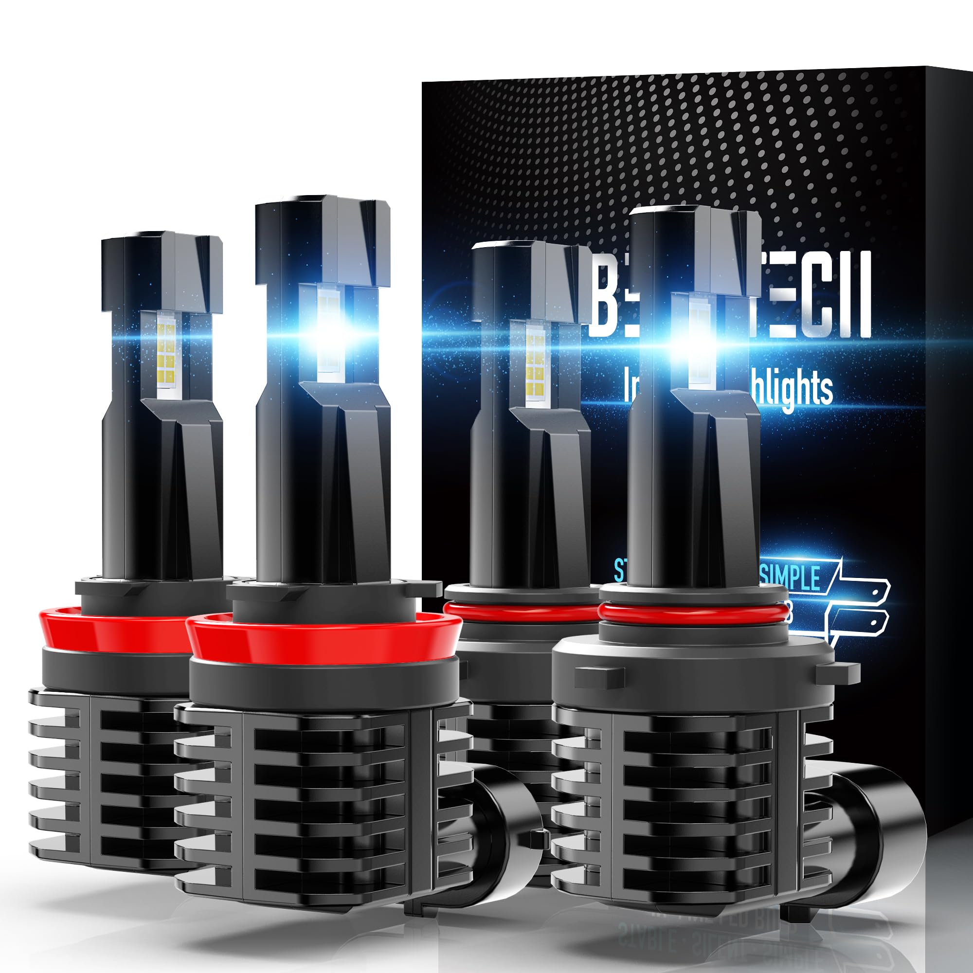 BEAMTECH front packaging showing 9005 H11 bulbs and benefits