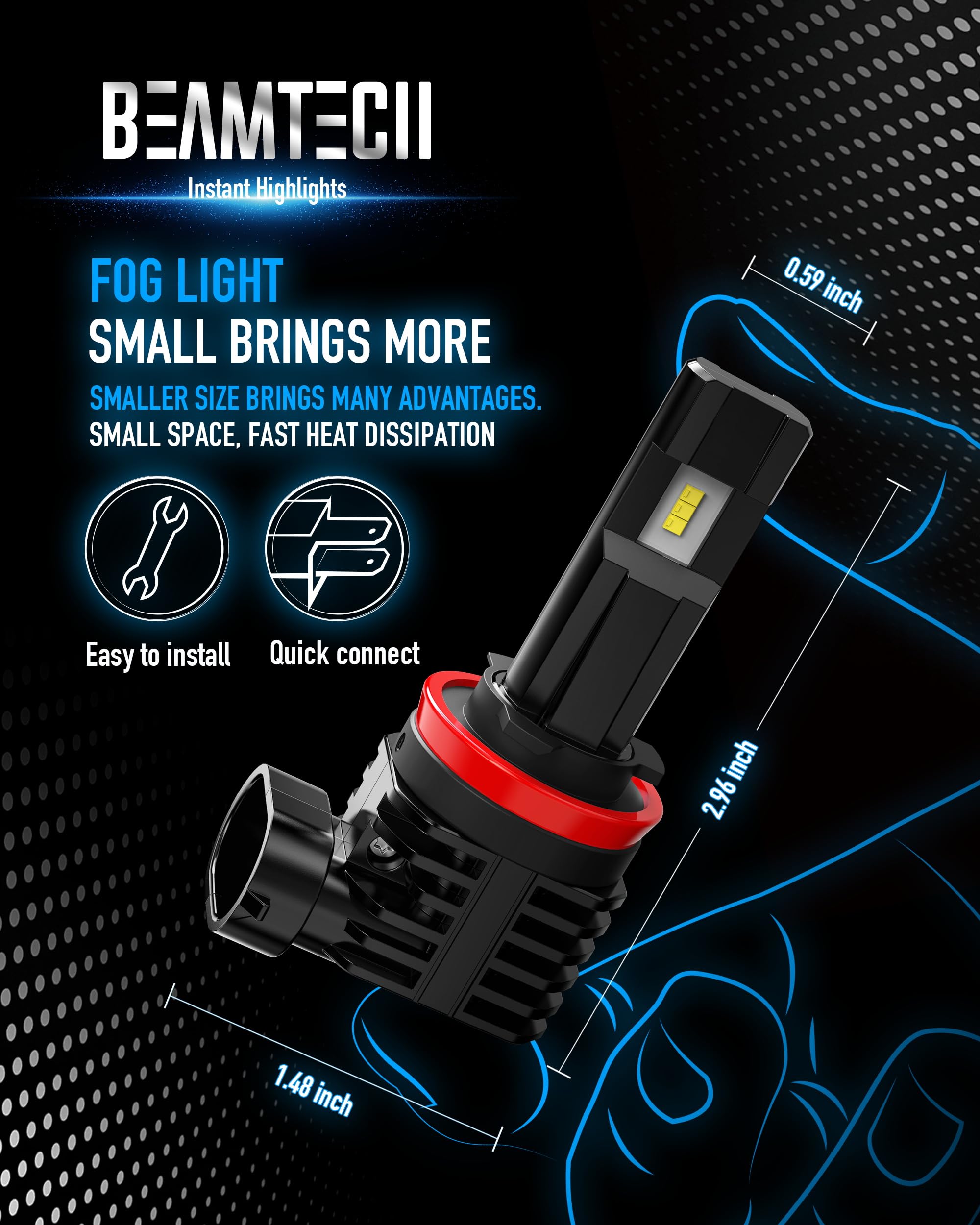 BEAMTECH beam pattern on wall showing focused, low scatter beam