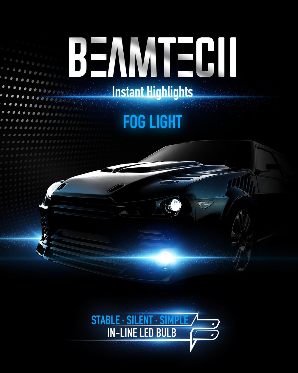 BEAMTECH fog bulb in night-drive scene enhancing visibility