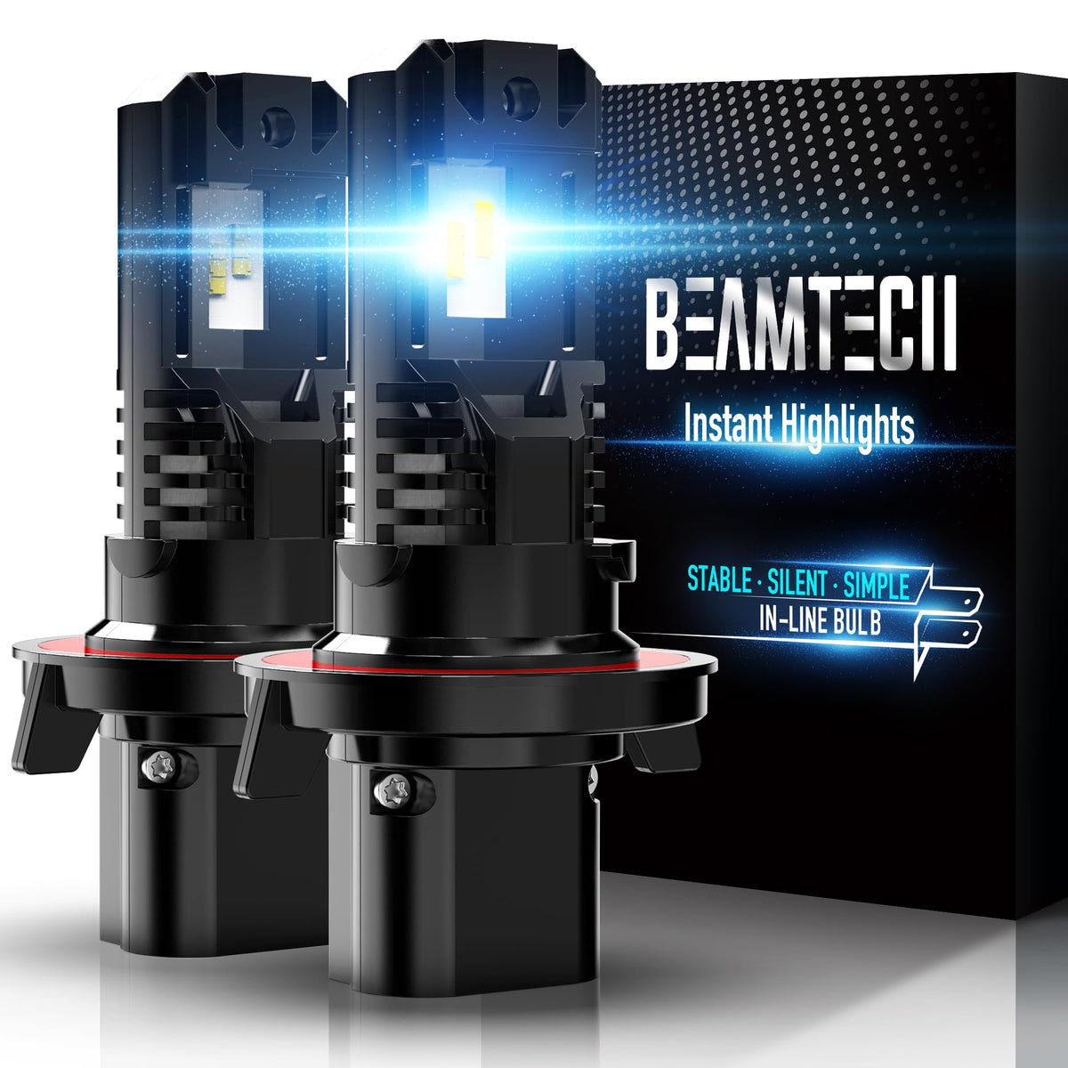 BEAMTECH H13 9008 front view showing plug-and-play base and bright output benefit