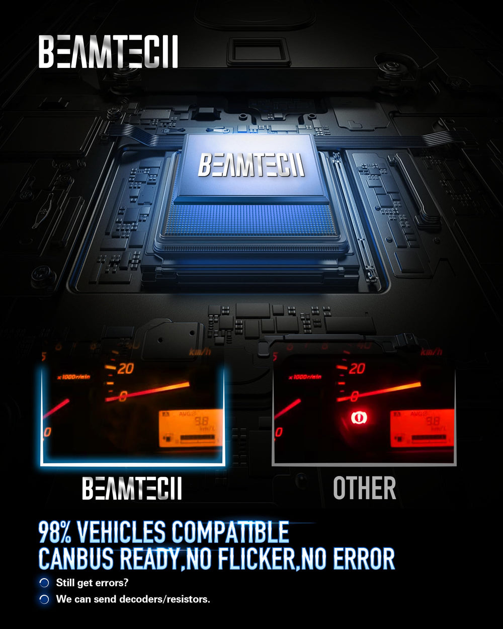 BEAMTECH close-up of LED emitter highlighting brighter output for improved visibility